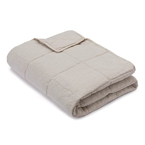 URBANARA Leinen-Tagesdecke Karlay Mini 130x170 cm - 100% Leinen, wattierte Decke, gestepptes Karomuster — Ideal als Bettüberwurf Kuscheldecke für Einzelbett - Natur von URBANARA