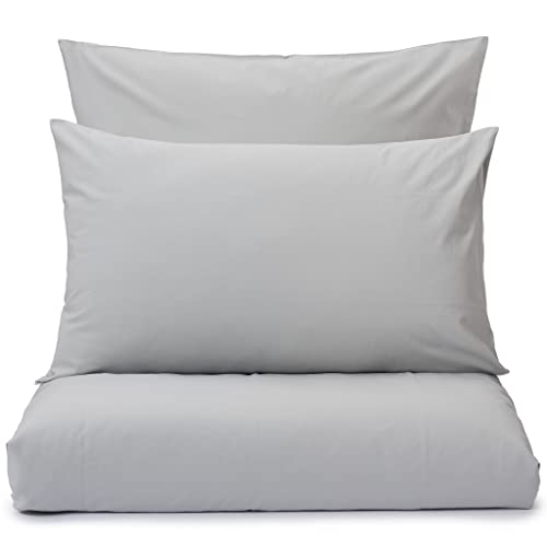 URBANARA MATA Essential Bettwäsche 135x200 cm + 80x80 cm I 100% Baumwolle Made in Portugal Oeko Tex 100 I Weich Unifarben Atmungsaktiv mit Reißverschluss 2-TLG Set I Hellgrau von URBANARA