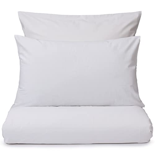 URBANARA MATA Essential Bettwäsche 135x200 cm + 80x80 cm I 100% Baumwolle Made in Portugal Oeko Tex 100 I Weich Unifarben Atmungsaktiv mit Reißverschluss 2-TLG Set I Weiß von URBANARA