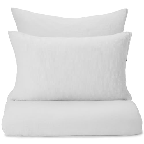 URBANARA Musselin-Bettwäsche Trofa 155x220 cm + 80x80 cm I 100% Baumwolle 2-TLG. Set Made in Portugal I Kuschelig Weich Atmungsaktiv Oeko Tex Standard 100 Premium Bettgarnitur I Hellgrau von URBANARA