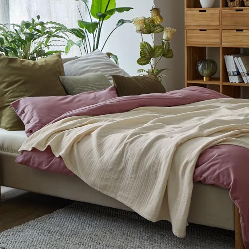 URBANARA Saraia Tagesdecke 200x220 cm I 100% Baumwolle (BCI) Made in Portugal Weich & Atmungsaktiv I Sofa Bett-Überwurf Couchdecke Wohndecke Kuscheldecke Plaid Bedspread Oeko Tex 100 I Beige von URBANARA
