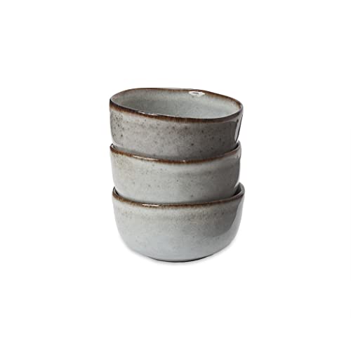 URBANARA Schale Montijo – 5.5x10.5 cm, Hellgrau/Braun, 100% Stein Steingut, 3er Set, Schalenset Tafelservice Tafelgeschirr Schüssel Camping Outdoor Essgeschirr Kombiservice Picknickgeschirr Ramen Bowl von URBANARA