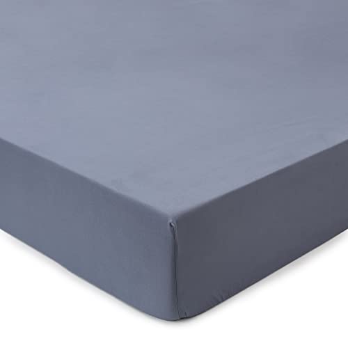 URBANARA Spannbettlaken MATA - Dunkles Graublau - 200x200x26 cm, 100% Baumwolle mit Soft-Peach-Finish – Bettlaken, Baumwoll-Laken, Betttuch, Haustuch von URBANARA