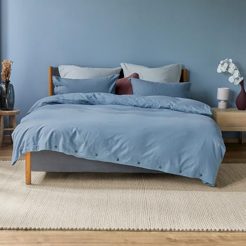 URBANARA Telhado Flanell-Kissenbezug 2er Set 40x80 cm I 50% Tencel Lyocell & 50% Baumwolle Made in Portugal I Weich & Kuschelig I Warme Winterbettwäsche, Oeko Tex Standard 100 I Dunkles Nebelblau von URBANARA
