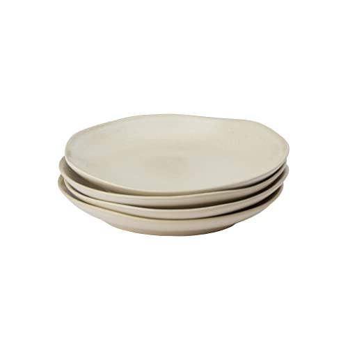 URBANARA Teller-Set Capela – 3.50x28 cm, Eierschale, 100% Stein, Steingut – 4er-Set, Geschirrset Camping Pastateller Suppenteller Tafelservice Kuchenteller Tiefe Frühstücksteller Dessert von URBANARA