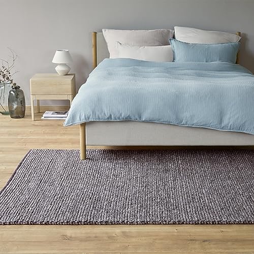 URBANARA Woll-Teppich Ravi 140x200 cm, Anthrazit-Grau - Handgewebt, Skandinavisches Landhaus Design mit grober Struktur, Wohnzimmer Esszimmer Schlafzimmer, 70% Schurwolle von URBANARA