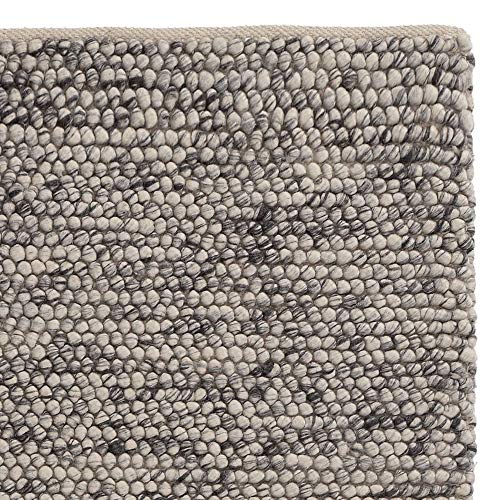 URBANARA Woll-Teppich Ravi 170x240 cm, Eierschale-Grau - Handgewebt, Skandinavisches Landhaus Design mit grober Struktur, Wohnzimmer Esszimmer Schlafzimmer, 70% Schurwolle von URBANARA