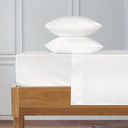 URBANHUT Bettlaken-Set mit Fadenzahl 400 (weiß, 4-teilig), 100 % Baumwolle, mit 38.1 cm elastischen tiefen Taschen im Vergleich zu ägyptischer Baumwolle, Queen-Size-Größe von URBANHUT