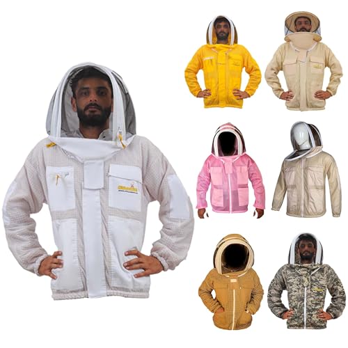URBANSBEE Beekeeping Jacket 3-Layer Round Hat Pattern Vented Mask Beekeeping Jacket Protection for Beekeepers'… (2XL, White) von URBANSBEE