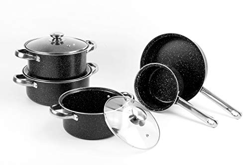 8-teiliges Kochgeschirr-Set aus Karbonstahl in Kupfer- oder Schwarz-Marmor-Optik (schwarzer Marmor) von URBN-CHEF