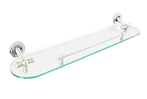 URBN.design - Nolde-Serie – Modernes 61 cm großes Regal aus gehärtetem Glas (transparent) mit Geländer und Wandhalterungen in zweifarbigem poliertem Chrom mit dunklem Silber-Finish von URBN.design