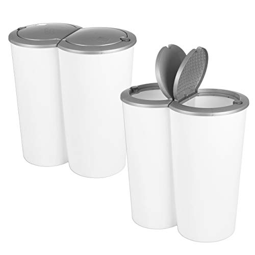Duo-Mülleimer, rund, weiß mit grauem Deckel, 2 x 25 L von URBNLIVING