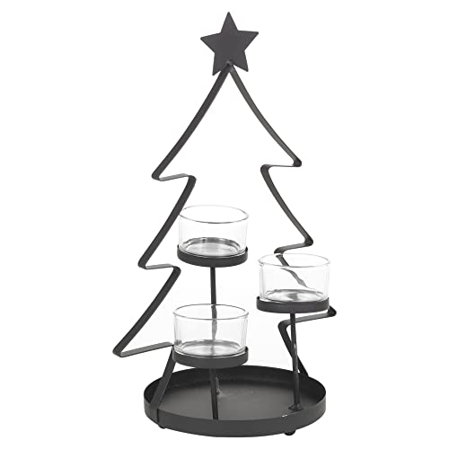 Schwarzer Metall-Weihnachtsbaum mit 3 Teelichtern, Glashalter, für Hochzeit, Party, Abendessen, Dekoration von URBNLIVING