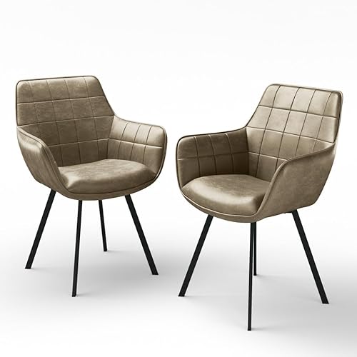 URBNLIVING 2er Set Esszimmerstühle aus Kunstleder, Gitternähte, Plüsch-Komfort, stilvolle Metallbeine, moderne Sitzgelegenheit für Esszimmer, Küche oder Wohnzimmer, leicht zu reinigen, mehrere Farben von URBNLIVING
