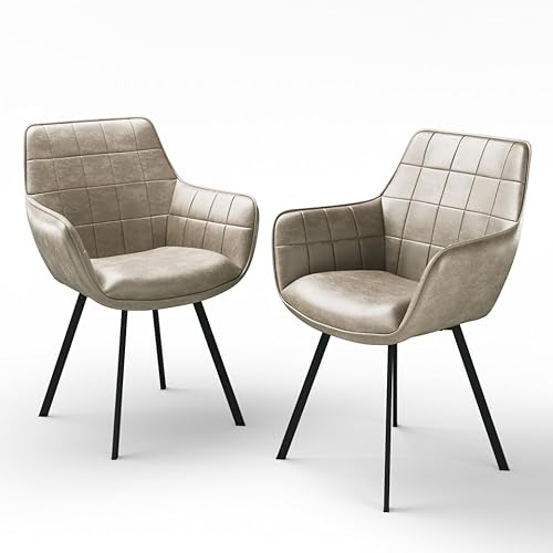 URBNLIVING 2er Set Esszimmerstühle aus Kunstleder, Gitternähte, Plüsch-Komfort, stilvolle Metallbeine, moderne Sitzgelegenheit für Esszimmer, Küche oder Wohnzimmer, leicht zu reinigen, mehrere Farben von URBNLIVING