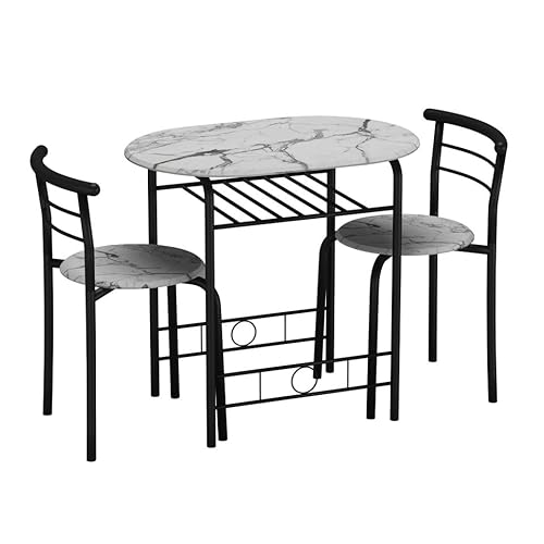 URBNLIVING 3-teiliges Esstisch-Set mit 2 Stühlen - Kompakte Küche & Frühstücksecke Möbel, Platzsparendes Design für kleine Wohnungen, moderner Stil Esszimmertisch-Set, einfache Montage von URBNLIVING
