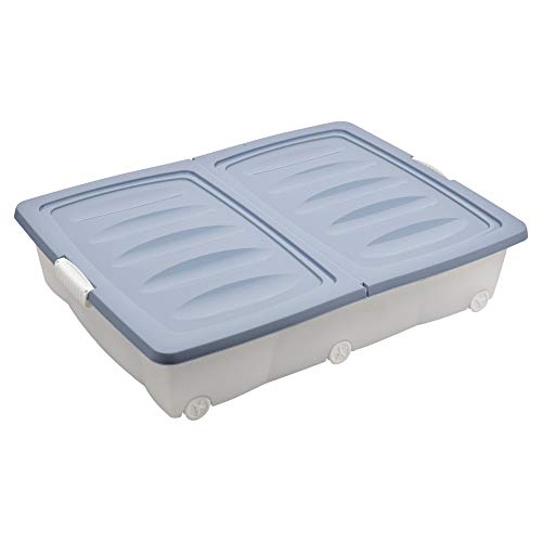 URBNLIVING 40 oder 55 Liter große Aufbewahrungsbox mit Rollen aus Kunststoff mit Deckel für Schuhe, Kleidung und Spielzeug, plastik, blau, Large (80 x 59 x 17cm) von URBNLIVING
