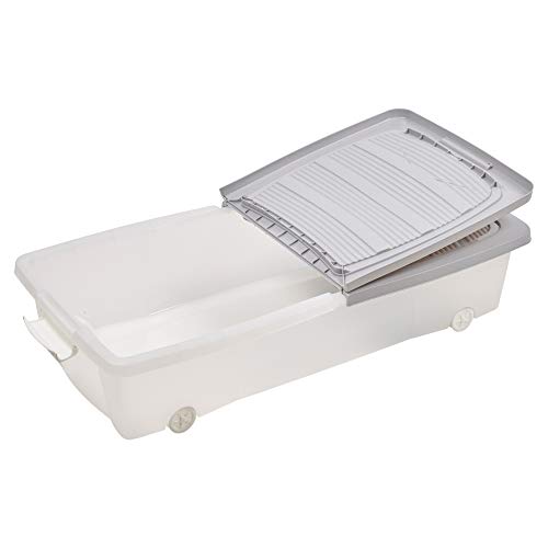 URBNLIVING 40 oder 55 Liter große Aufbewahrungsbox mit Rollen aus Kunststoff mit Deckel für Schuhe, Kleidung und Spielzeug, plastik, grau, Small (60 x 39 x 17cm) von URBNLIVING