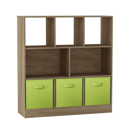 URBNLIVING Asymmetrisches Bücherregal aus Eichenholz mit 8 Würfeln, Aufbewahrungseinheit mit 3 Stoffschubladeneinsätzen, Holzregal für Zuhause, Büro oder Schlafzimmer, Organisation, Grün URBNLIVING Asymmetrisches Bücherregal aus Eichenholz mit 8 Würfeln, Aufbewahrungseinheit mit 3 Stoffschubladeneinsätzen, Holzregal für Zuhause, Büro oder Schlafzimmer, Organisation, Grün von URBNLIVING