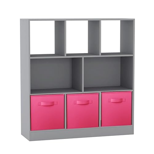 URBNLIVING Asymmetrisches Bücherregal mit 8 Würfeln, Aufbewahrungseinheit mit 3 grauen Stoffschubladeneinsätzen – Moderner Organizer & Vitrine für Zuhause oder Büro – Dunkelrosa URBNLIVING Asymmetrisches Bücherregal mit 8 Würfeln, Aufbewahrungseinheit mit 3 grauen Stoffschubladeneinsätzen – Moderner Organizer & Vitrine für Zuhause oder Büro – Dunkelrosa von URBNLIVING