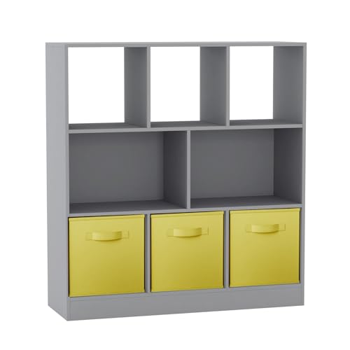 URBNLIVING Asymmetrisches Bücherregal mit 8 Würfeln, Aufbewahrungseinheit mit 3 grauen Stoffschubladeneinsätzen – moderner Organizer & Vitrine für Zuhause oder Büro – Gelb URBNLIVING Asymmetrisches Bücherregal mit 8 Würfeln, Aufbewahrungseinheit mit 3 grauen Stoffschubladeneinsätzen – moderner Organizer & Vitrine für Zuhause oder Büro – Gelb von URBNLIVING