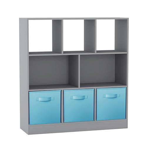 URBNLIVING Asymmetrisches Bücherregal mit 8 Würfeln, Aufbewahrungseinheit mit 3 grauen Stoffschubladeneinsätzen – moderner Organizer & Vitrine für Zuhause oder Büro – Himmelblau URBNLIVING Asymmetrisches Bücherregal mit 8 Würfeln, Aufbewahrungseinheit mit 3 grauen Stoffschubladeneinsätzen – moderner Organizer & Vitrine für Zuhause oder Büro – Himmelblau von URBNLIVING