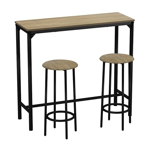 URBNLIVING CANCUN Bartisch und Hocker Set - Industrielle Küche Esszimmer Frühstück Thekenmöbel mit 2 oder 4 Stühlen, platzsparendes Design für Zuhause & kleine Räume - 3-teilig - Eiche von URBNLIVING