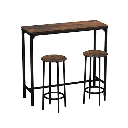 URBNLIVING CANCUN Bartisch und Hocker Set - Industrielle Küche Esszimmer Frühstück Thekenmöbel mit 2 oder 4 Stühlen, platzsparendes Design für Zuhause & kleine Räume - 3-teilig - Rustikales Braun von URBNLIVING