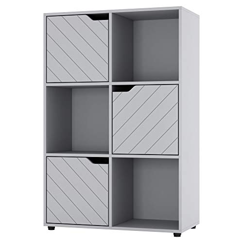 URBNLIVING Graues Holz-Würfel-Bücherregal mit Linie Türen Display Regal Lagerregal Schrank Modern (graue Tür, 2x3 Würfel (6 Würfel)) von URBNLIVING
