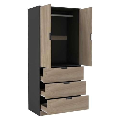 URBNLIVING Moderner 2-türiger Kleiderschrank mit 3 Schubladen und Kleiderstange, stilvolle, freistehende Aufbewahrung, geräumiger Innenraum, langlebige Spanplatte, einfach zu montierende URBNLIVING Moderner 2-türiger Kleiderschrank mit 3 Schubladen und Kleiderstange, stilvolle, freistehende Aufbewahrung, geräumiger Innenraum, langlebige Spanplatte, einfach zu montierende von URBNLIVING