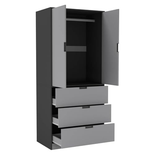 URBNLIVING Moderner 2-türiger Kleiderschrank mit 3 Schubladen und Kleiderstange, stilvolle, freistehende Aufbewahrung, geräumiger Innenraum, langlebige Spanplatte, einfach zu montierende URBNLIVING Moderner 2-türiger Kleiderschrank mit 3 Schubladen und Kleiderstange, stilvolle, freistehende Aufbewahrung, geräumiger Innenraum, langlebige Spanplatte, einfach zu montierende von URBNLIVING