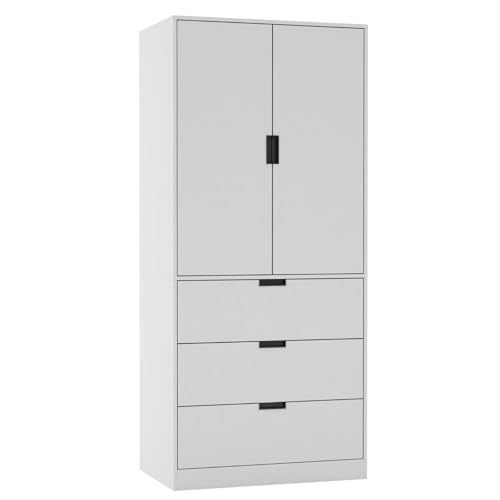 URBNLIVING Moderner 2-türiger Kleiderschrank mit 3 Schubladen und Kleiderstange, stilvolle, freistehende Aufbewahrung, geräumiger Innenraum, langlebige Spanplatte, einfach zu montierende URBNLIVING Moderner 2-türiger Kleiderschrank mit 3 Schubladen und Kleiderstange, stilvolle, freistehende Aufbewahrung, geräumiger Innenraum, langlebige Spanplatte, einfach zu montierende von URBNLIVING