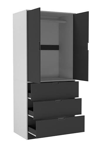 URBNLIVING Moderner 2-türiger Kleiderschrank mit 3 Schubladen und Kleiderstange, stilvolle, freistehende Aufbewahrung, geräumiger Innenraum, langlebige Spanplatte, einfach zu montierende URBNLIVING Moderner 2-türiger Kleiderschrank mit 3 Schubladen und Kleiderstange, stilvolle, freistehende Aufbewahrung, geräumiger Innenraum, langlebige Spanplatte, einfach zu montierende von URBNLIVING