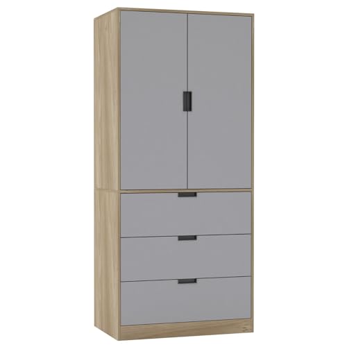 URBNLIVING Moderner 2-türiger Kleiderschrank mit 3 Schubladen und Kleiderstange, stilvolle, freistehende Aufbewahrung, geräumiger Innenraum, langlebige Spanplatte, einfach zu montierende URBNLIVING Moderner 2-türiger Kleiderschrank mit 3 Schubladen und Kleiderstange, stilvolle, freistehende Aufbewahrung, geräumiger Innenraum, langlebige Spanplatte, einfach zu montierende von URBNLIVING