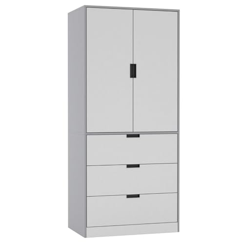 URBNLIVING Moderner 2-türiger Kleiderschrank mit 3 Schubladen und Kleiderstange, stilvolle, freistehende Aufbewahrung, geräumiger Innenraum, langlebige Spanplatte, einfach zu montierende URBNLIVING Moderner 2-türiger Kleiderschrank mit 3 Schubladen und Kleiderstange, stilvolle, freistehende Aufbewahrung, geräumiger Innenraum, langlebige Spanplatte, einfach zu montierende von URBNLIVING