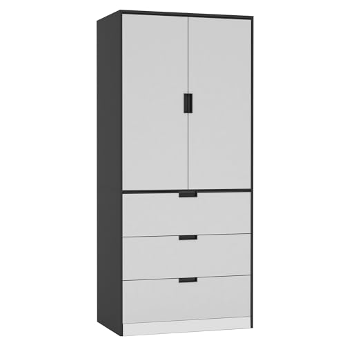 URBNLIVING Moderner Kleiderschrank mit 2 Türen und 3 Schubladen, Schwarz / Weiß / Eiche, Grau, mit Kleiderstange, Aufbewahrungsregal für Zuhause, Schlafzimmer, Organizer-Einheit, 180 x 80 x 50 cm (H x URBNLIVING Moderner Kleiderschrank mit 2 Türen und 3 Schubladen, Schwarz / Weiß / Eiche, Grau, mit Kleiderstange, Aufbewahrungsregal für Zuhause, Schlafzimmer, Organizer-Einheit, 180 x 80 x 50 cm (H x von URBNLIVING