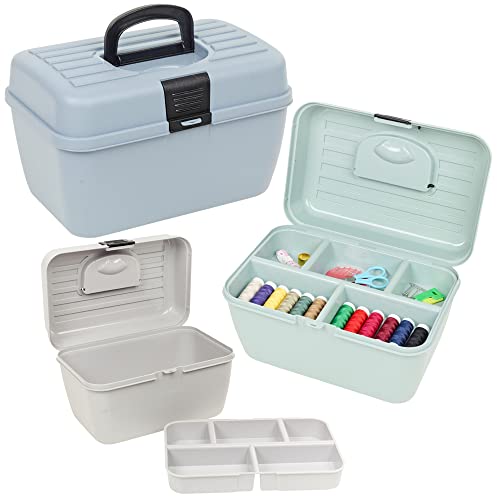 URBNLIVING Nähzubehör-Box mit ausziehbarem Tablett und Tragegriff, Grau/Grün/Blaugrün, Kunststoff, Schachtel, 5 Fächer, Maße: 17 x 28 x 17 cm (H x B x T) von URBNLIVING