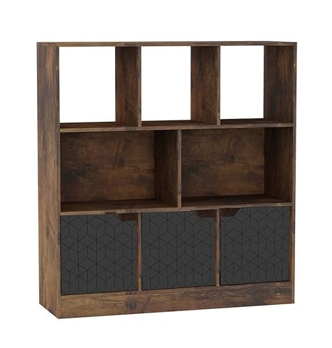 URBNLIVING Rustikales braunes Asymmetrisches Bücherregal mit 8 Würfeln – freistehende Aufbewahrungseinheit mit 3 Türen – Geo-Design-Türen – Schwarz URBNLIVING Rustikales braunes Asymmetrisches Bücherregal mit 8 Würfeln – freistehende Aufbewahrungseinheit mit 3 Türen – Geo-Design-Türen – Schwarz von URBNLIVING