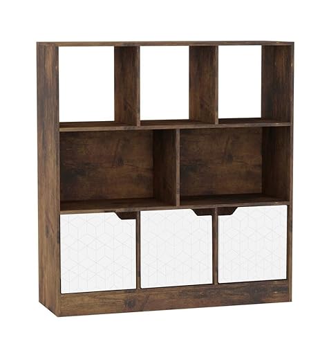 URBNLIVING Rustikales braunes Asymmetrisches Bücherregal mit 8 Würfeln – freistehende Aufbewahrungseinheit mit 3 Türen – Türen im Geo-Design – Weiß URBNLIVING Rustikales braunes Asymmetrisches Bücherregal mit 8 Würfeln – freistehende Aufbewahrungseinheit mit 3 Türen – Türen im Geo-Design – Weiß von URBNLIVING