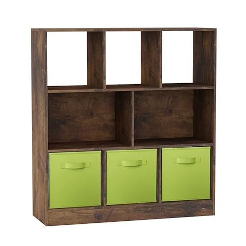 URBNLIVING Rustikales braunes Bücherregal mit 8 Würfeln, asymmetrisches Bücherregal mit 3 Schubladeneinsätzen, Holzregal und Regal-Organizer, Grün URBNLIVING Rustikales braunes Bücherregal mit 8 Würfeln, asymmetrisches Bücherregal mit 3 Schubladeneinsätzen, Holzregal und Regal-Organizer, Grün von URBNLIVING