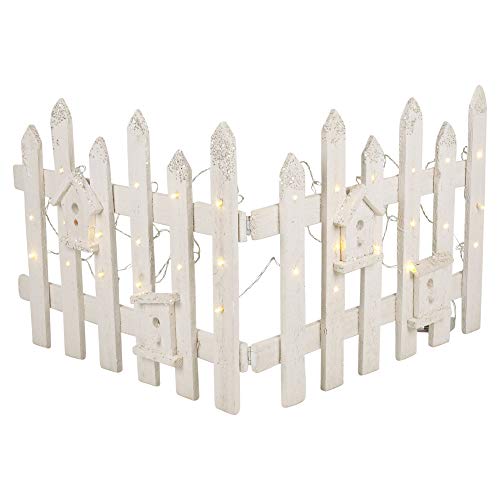 URBNLIVING Weihnachtsbaumständer, rustikaler Holz-Schneezaun mit 30 LED-Lichtern - weiß - 1 von URBNLIVING