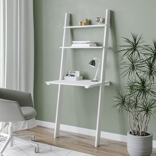 URBNLIVING Weiß oder Grau Leiter Schreibtisch 2 Regale Holz Schlafzimmer Computertisch Arbeit Büro Einheit (weiß) von URBNLIVING