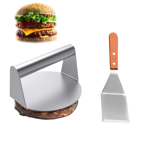 Burgerpresse, Edelstahl Burgerpresse 15,7cm, Holzgriff Spachtel 17cm, BBQ, Patties, Steak und Sandwich, Robust & Hitzebeständig Burgerpresse, Edelstahl Burgerpresse 15,7cm, Holzgriff Spachtel 17cm, BBQ, Patties, Steak und Sandwich, Robust & Hitzebeständig von URCHUZE