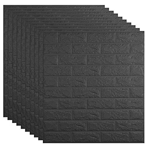 10 Stück 3D Tapete Wandpaneele Selbstklebend, Nachahmung Ziegelmuster Kindergarten Hintergrund Wanddekoration Feuchtigkeitsbeständige Tapeten für Badezimmer Balkon Küchen, 77 x 70 cm (Schwarz) von URCheers