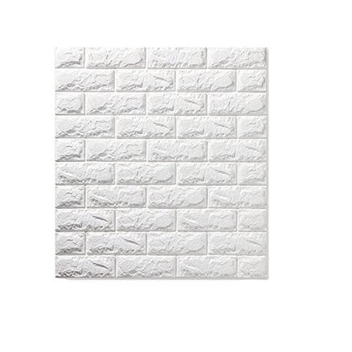 URCheers 10 Stück 3D Tapete Wandpaneele Selbstklebend, Nachahmung Ziegelmuster Kindergarten Hintergrund Wanddekoration Feuchtigkeitsbeständige Tapeten für Badezimmer Balkon Küchen, 77 x 70 cm (Weiß) von URCheers