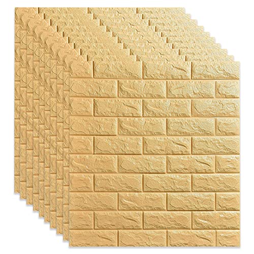 URCheers 10 Stück 3D Tapete Wandpaneele Selbstklebend, Nachahmung Ziegelmuster Kindergarten Hintergrund Wanddekoration Feuchtigkeitsbeständige Tapeten für Badezimmer Balkon Küchen, 77 x 70 cm (Beige) von URCheers