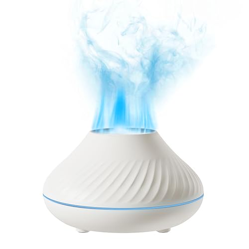 Aroma Diffuser, Flamme Luftbefeuchter mit 7-Farbigem, Ätherische Öle Diffuser, Luftbefeuchter Humidifier, Kann ätherisches Aromaöl Hinzufügen, mit wasserlosem Auto-Power-Off-Schutz (Weiß) von URCheers