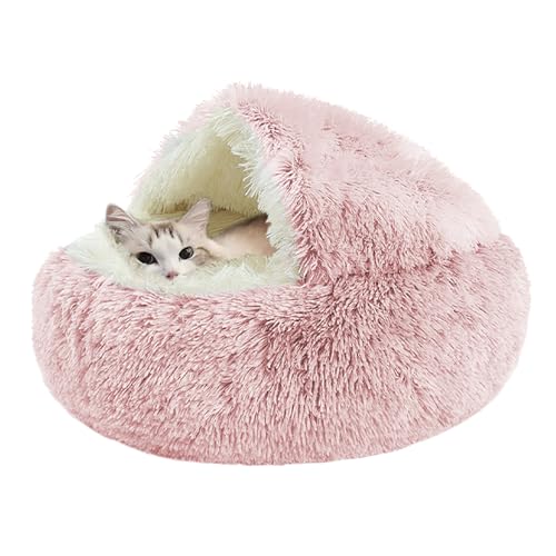 Katzenbett Flauschig, Katzenschlafsack, Beruhigendes Bett für Katzen und Kleine Hunde, Katzenschlafsack, Plüsch-Katzenbett, Decke, rutschfest, maschinenwaschbar, für Katzen und Welpen (L 50cm, Rosa) von URCheers