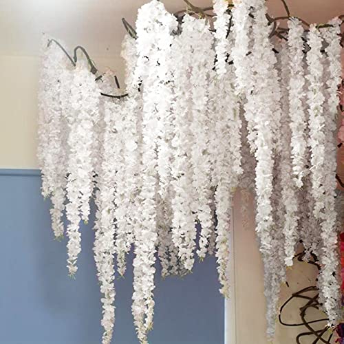 URCheers 1.8M/6Ft Garlands-Fake Hortensie Vine Flowers Plants-Künstliche Hortensie Garland Flower-Seidenrebe,Efeu für Outdoor,Indoor,Garten,Hotel,Hochzeit,Wand,Badezimmer,Dekoration (Weiß) von URCheers