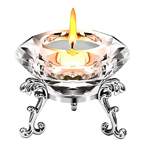 URCheers 8CM Klarer Kristall-Diamant-Kerzenständer mit Sockel -Teelichter-Halter -Klarglas-Diamantständer für Wohnkultur,Hochzeiten,Abendessen,Partys,Gerichte von URCheers